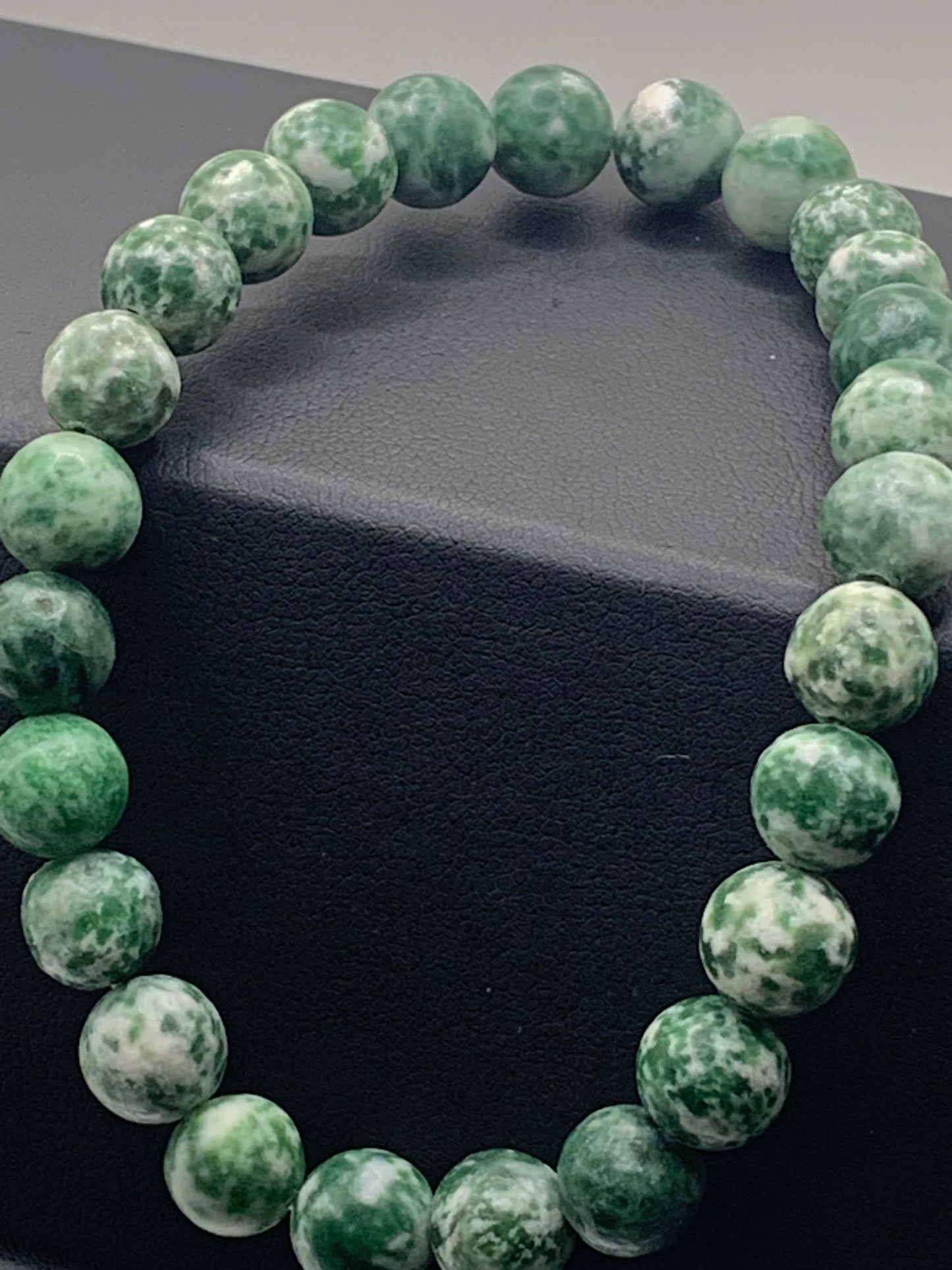 Green dot jasper semi precious stone/crystal elastic bracelet
