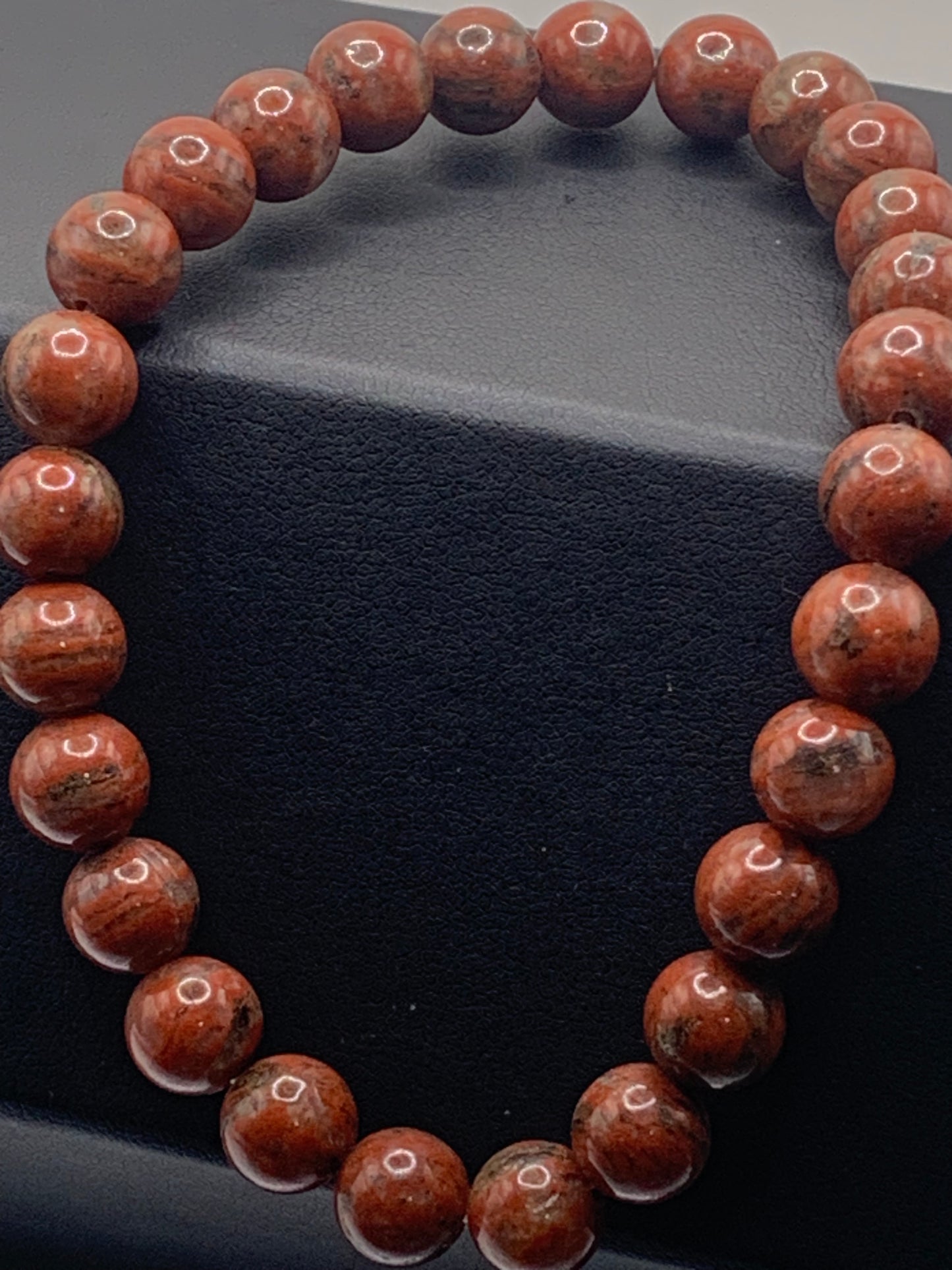 Red sesame jasper semi precious stone/crystal elastic bracelet