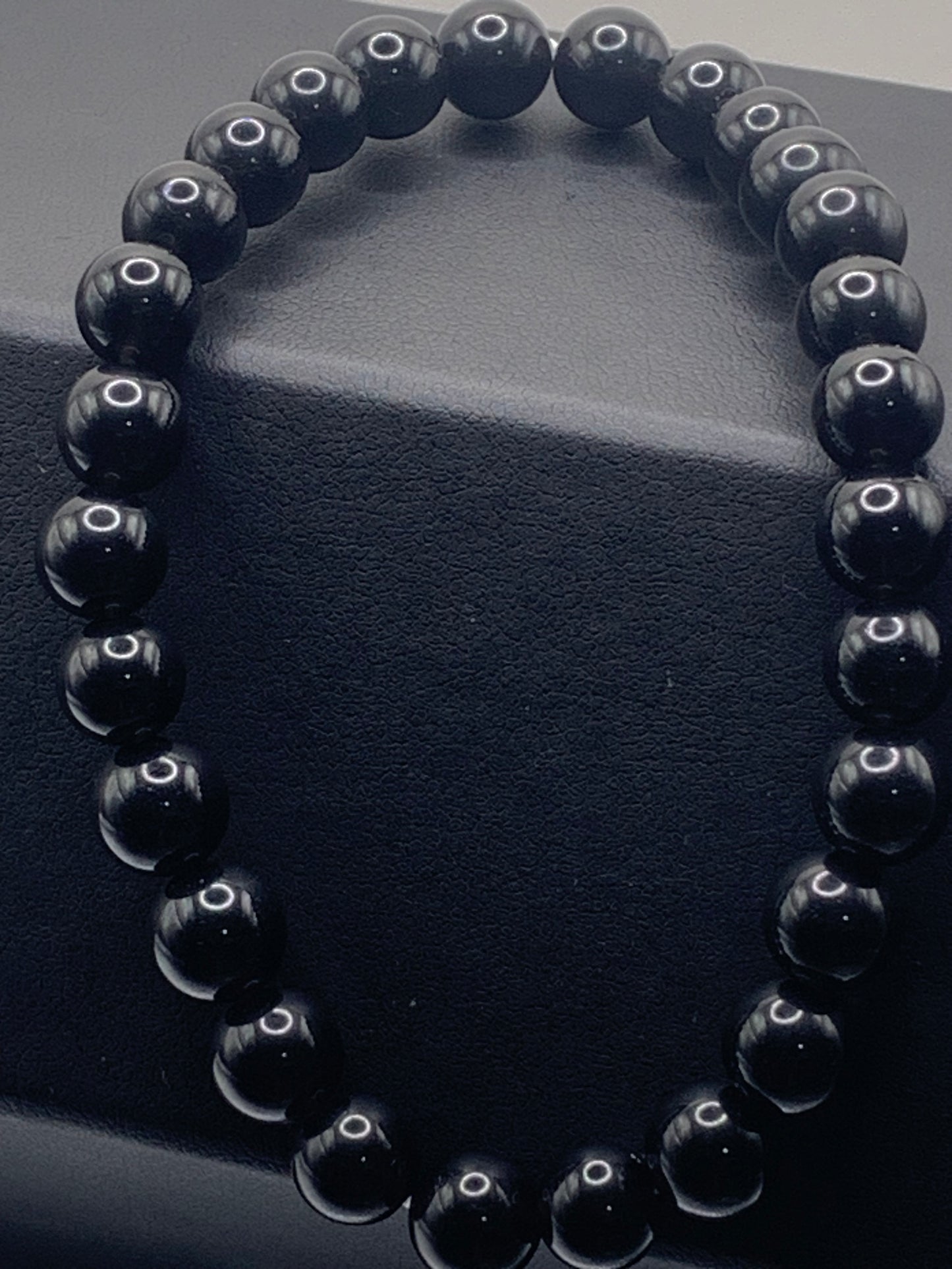 Black obsidian semi precious stone/crystal elastic bracelet