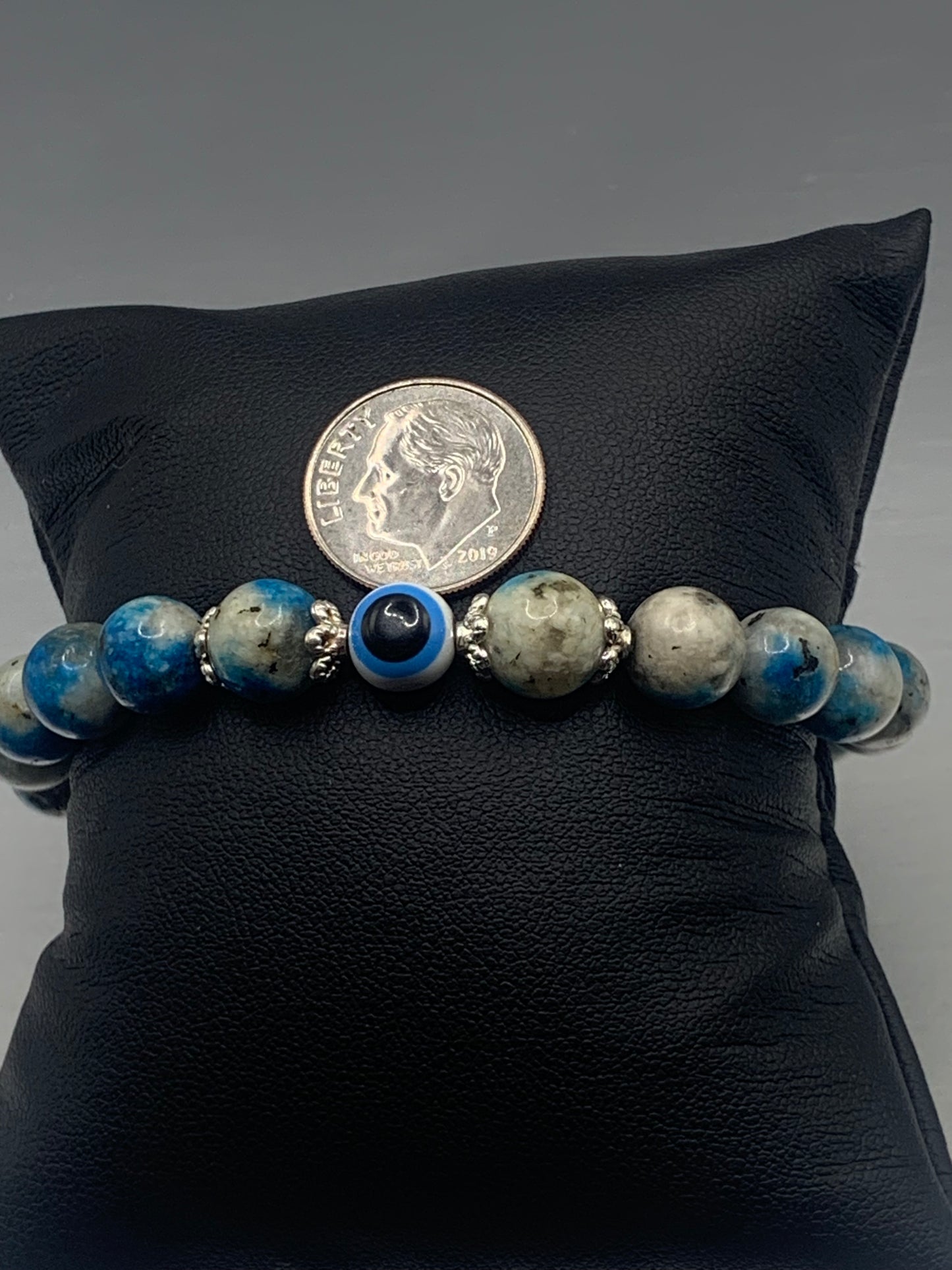 K2 jasper semi precious stone/crystal with resin evil eye beaded elastic bracelet