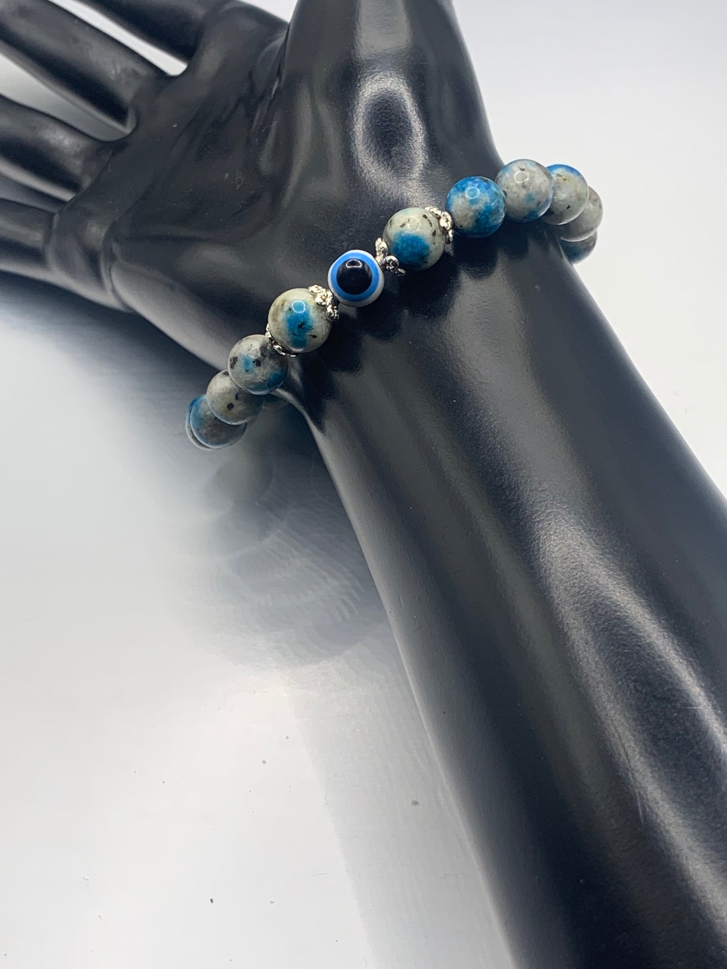 K2 jasper semi precious stone/crystal with resin evil eye beaded elastic bracelet