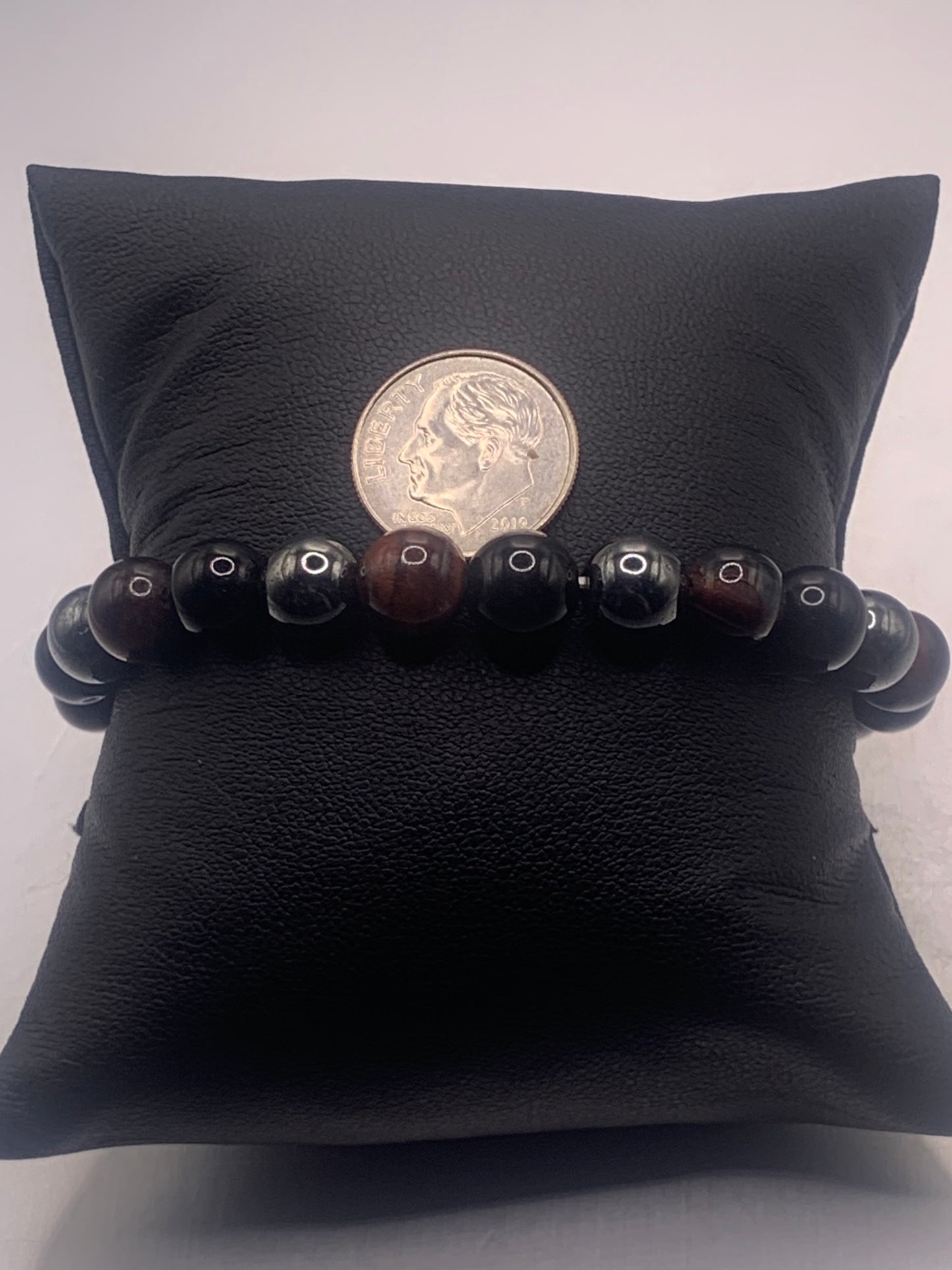 Hematite, black obsidian, and red tigers eye semi precious stone/crystal elastic beaded bracelet