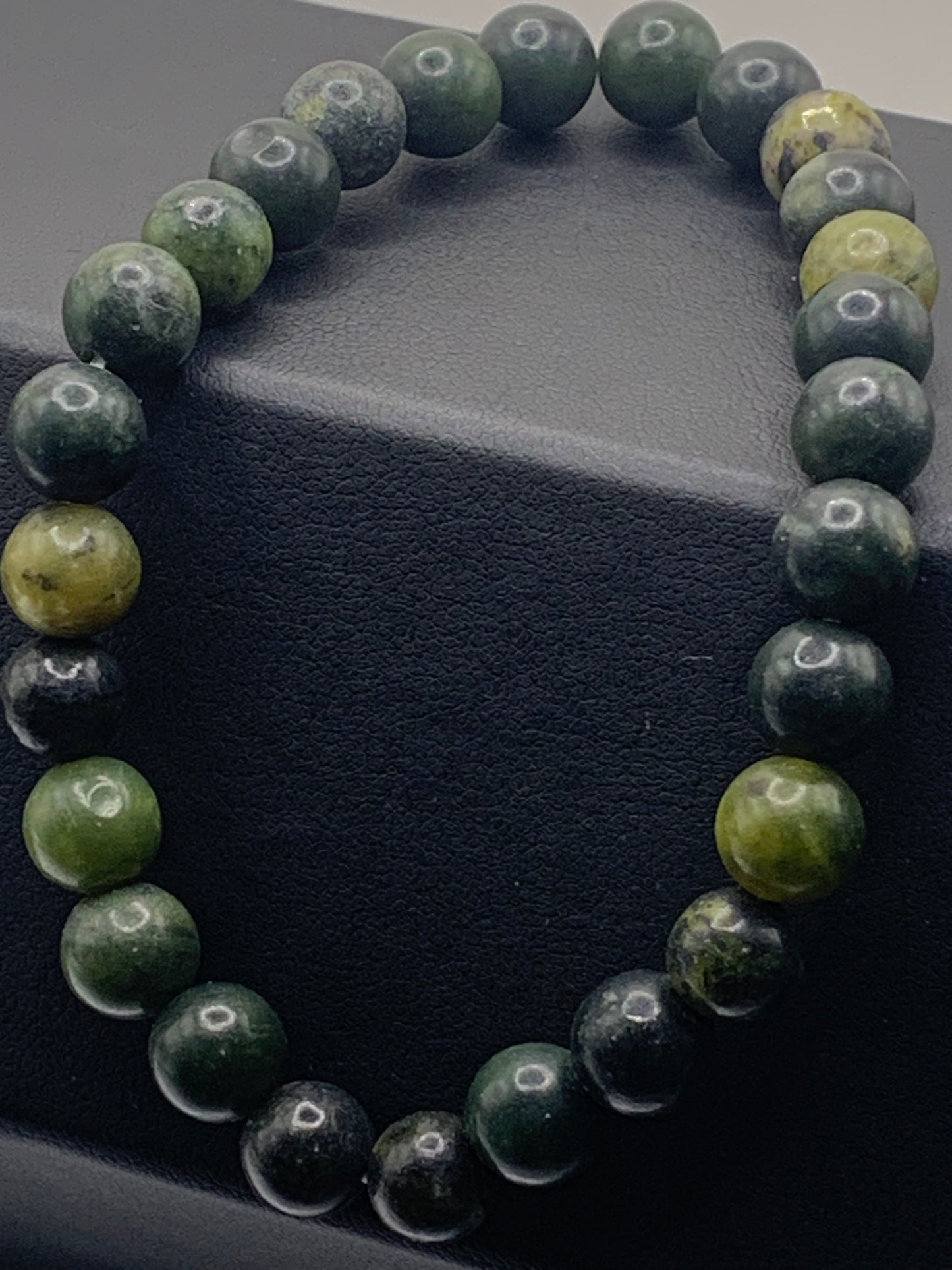 Green jade semi precious stone/crystal elastic bracelet