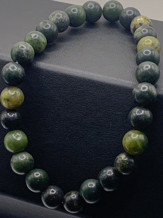 Green jade semi precious stone/crystal elastic bracelet