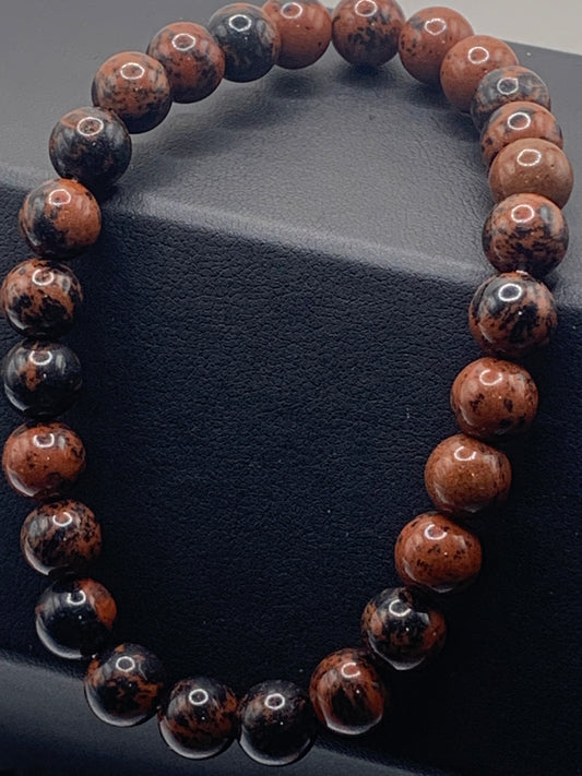 Mahogany jasper semi precious stone/crystal elastic bracelet