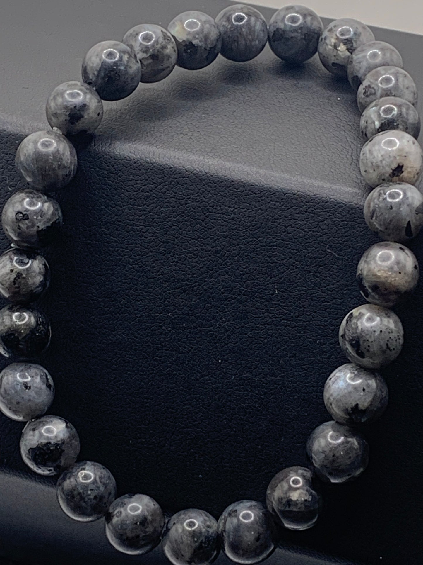 Larvikite semi precious stone/crystal elastic bracelet
