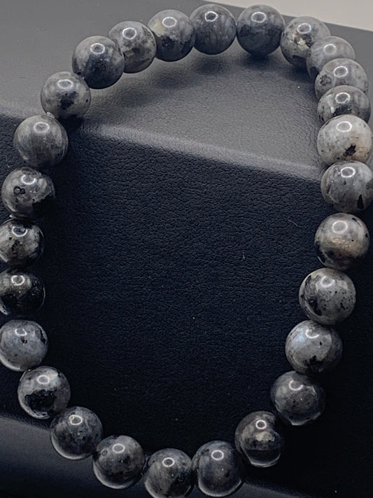 Larvikite semi precious stone/crystal elastic bracelet