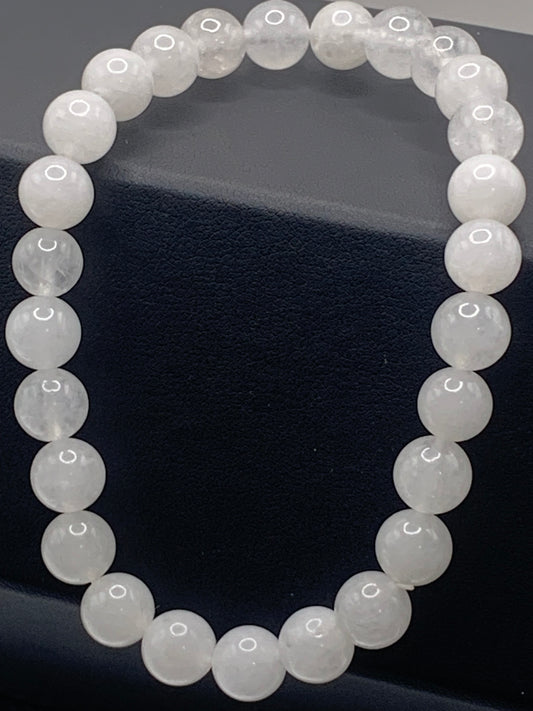 White chalcedony semi precious stone/crystal elastic bracelet