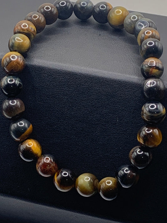 Tigers eye semi precious stone/crystal elastic bracelet
