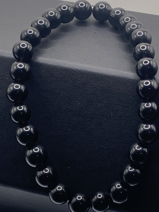 Black obsidian semi precious stone/crystal elastic bracelet