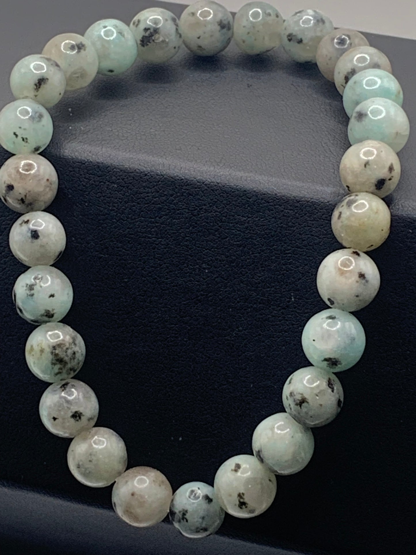Kiwi jasper semi precious stone/crystal elastic bracelet