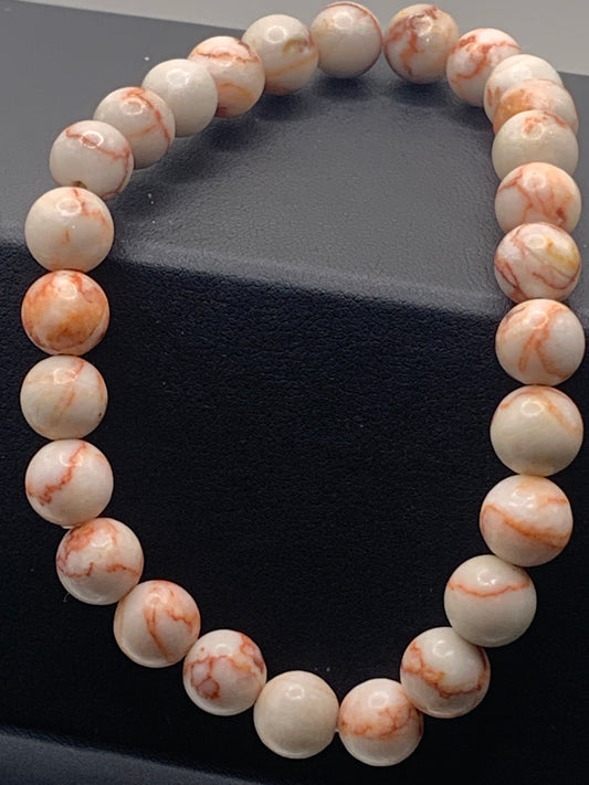 Red vein jasper semi precious stone/crystal elastic bracelet