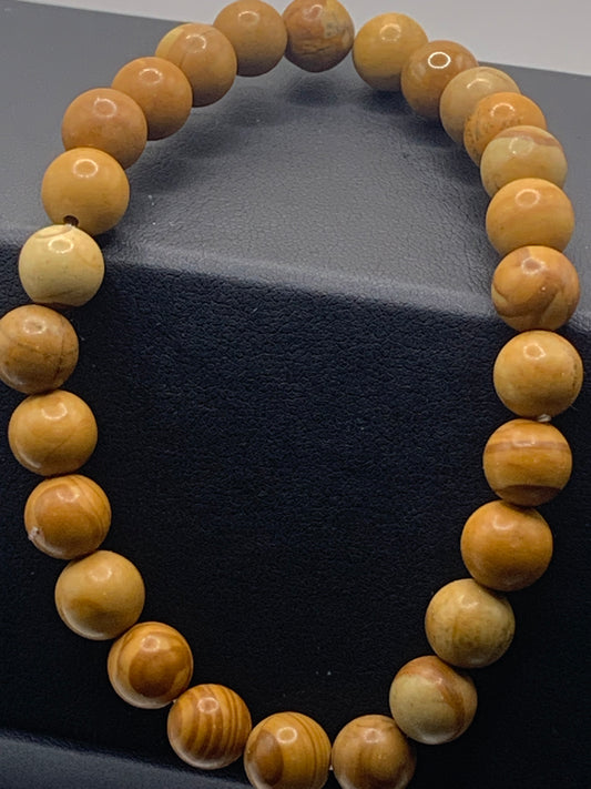 Wood jasper semi precious stone/crystal elastic bracelet