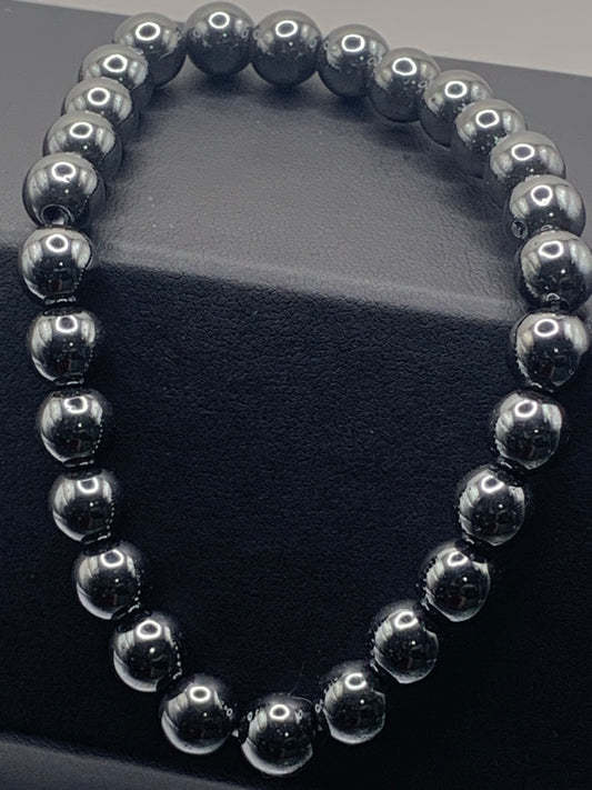 Hematite semi precious stone/crystal elastic bracelet
