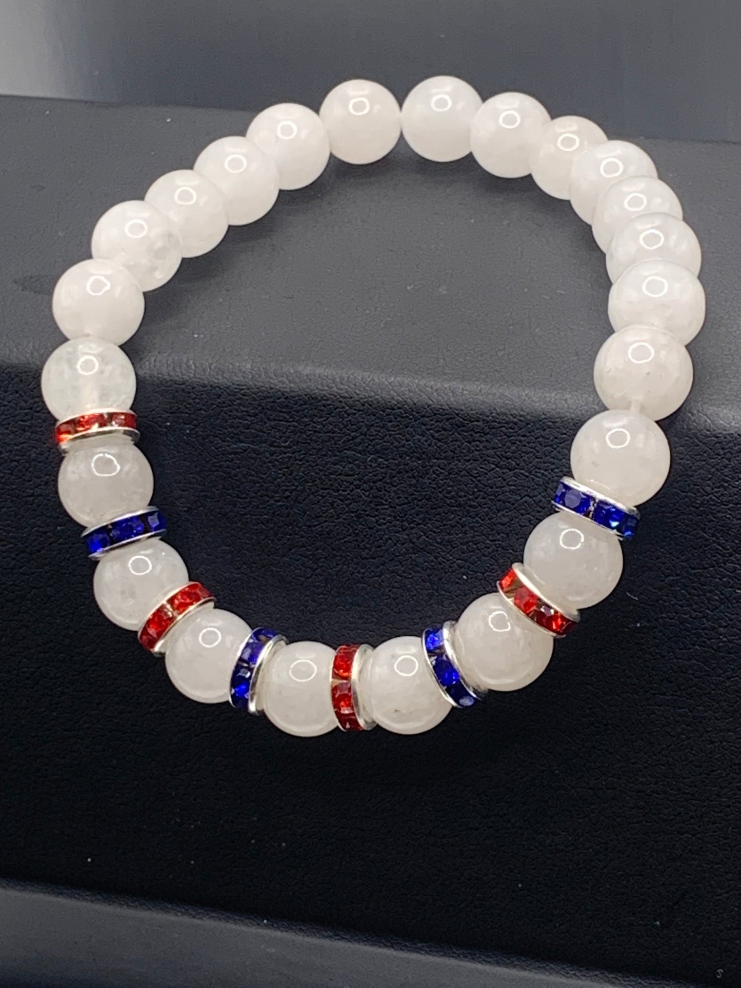 White chalcedony red blue rhondelles beaded bracelet 