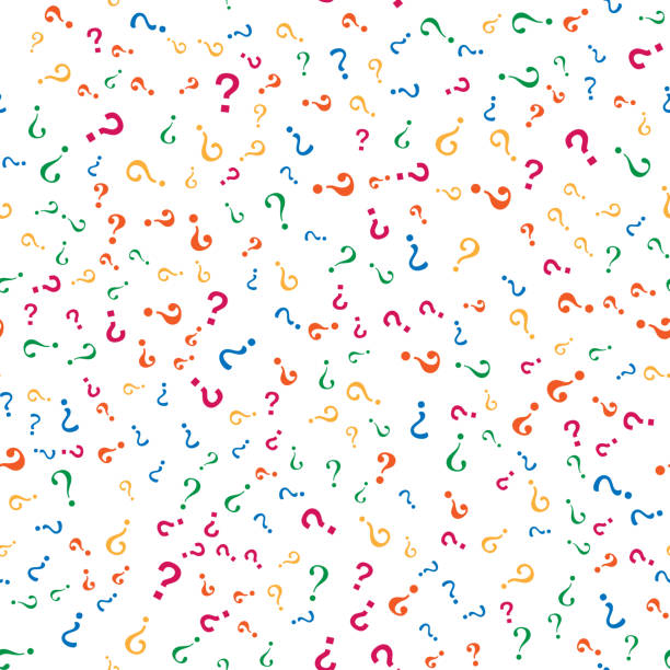 Pattern of colorful question marks on a white background